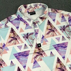 Bad Birdie Polo Shirt Mens XL Golf Palm Print Las Vegas Palm‎ Springs Retro